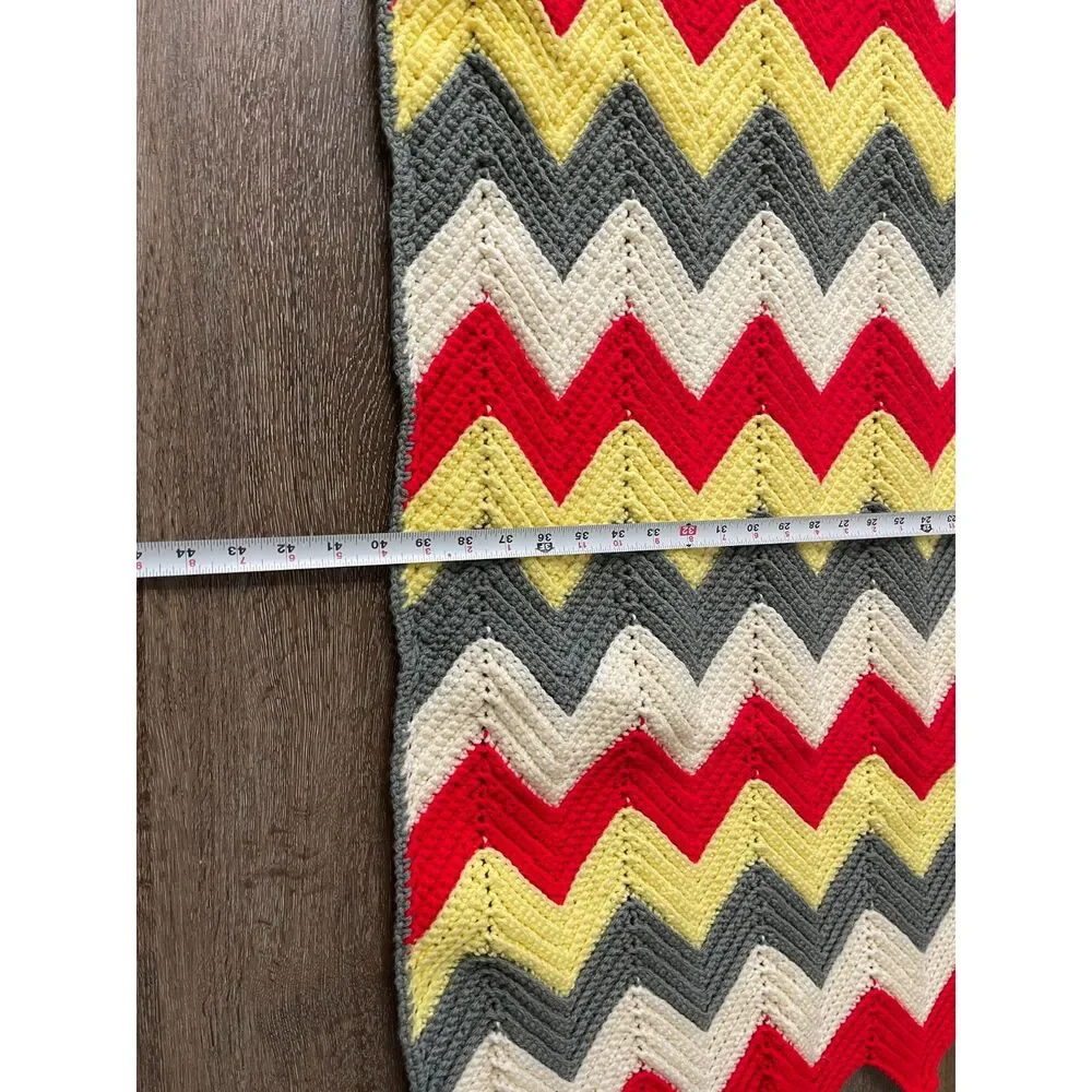 Vintage Crochet Afghan Throw Blanket MCM Orange Green Yellow 57